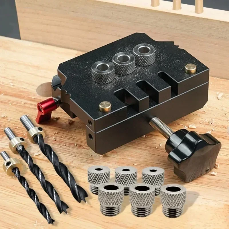 3 in 1 Punching Locator Hole Drilling Guide Template 6/8/10mm Adjustable Self Centering Doweling Cam Jig Set Woodworking Tool