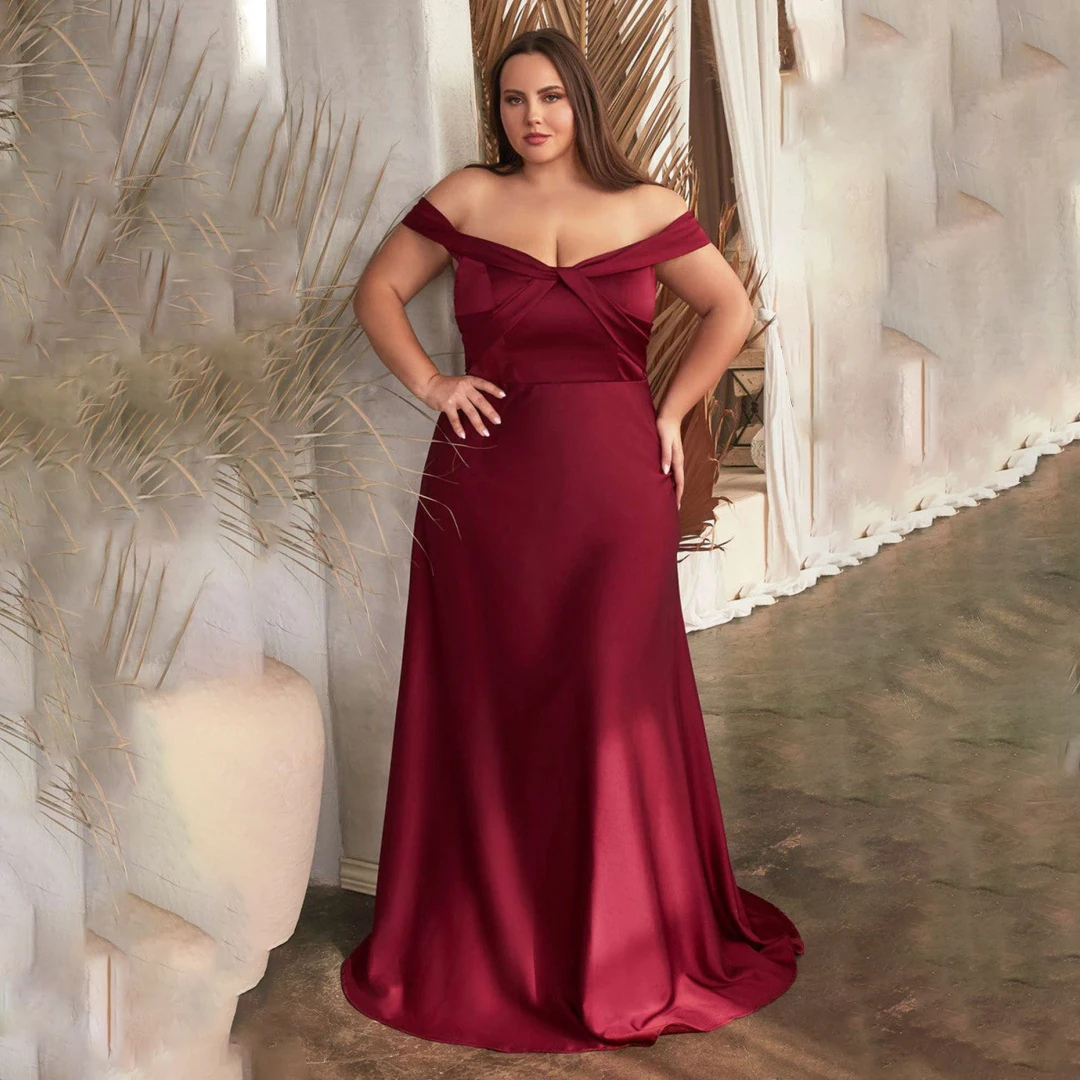 Satin Off the Shoulder Evening Dresses Elegant Women's Boat Neck A-line Backless Cocktail Dress Plain Wedding Party Guest Gowns