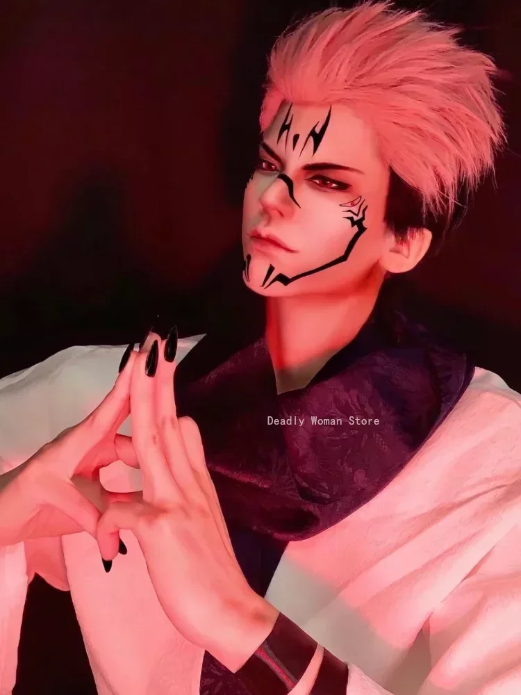 Jujutsu kaisen cosplay ryomen sukuna perücke jujutsu kaisen yuji itadori rosa schwarz kurze hitze beständige faser haar perücken