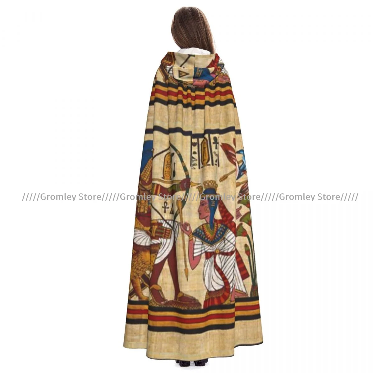 Witch Long Hooded Robe Egyptian Papyrus And Hieroglyph Halloween Cloak Cosplay Costumes for Adult