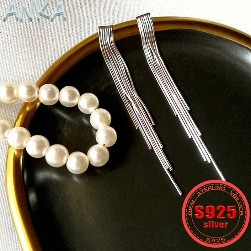 

ANKA NEW S925 Sterling Silver Plated PT950 Snake Bone Tassel Earrings Slim Face Women's Earrings