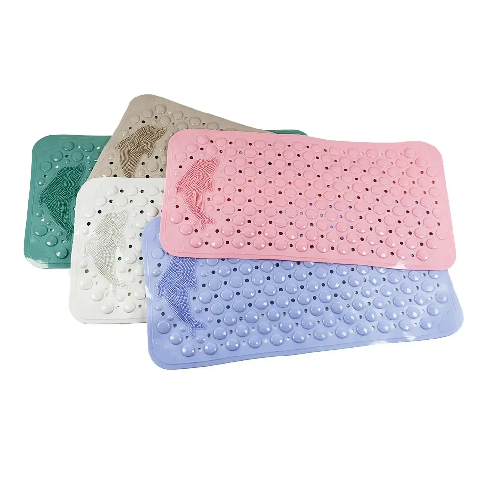 Bathroom Anti-Slip Mat Silicone World PVC Shower Anti-Fall Mat Dolphin Massage Suction Cup Floor Mat With Drainage Hole