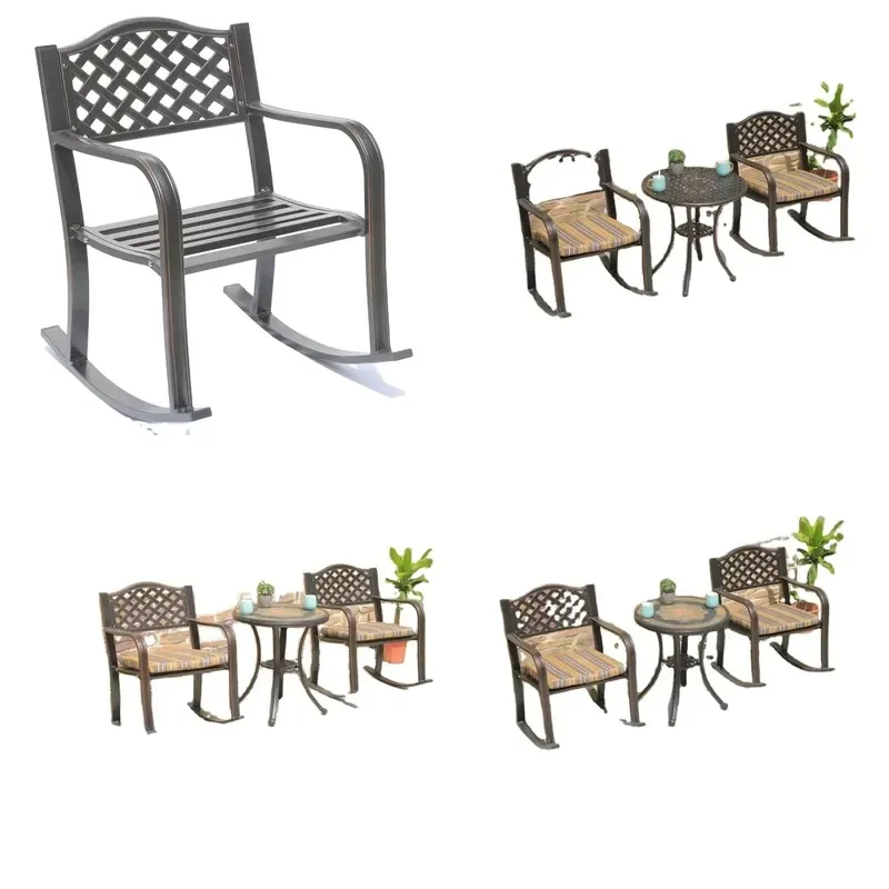 Modern Outdoor Aluminum Rocking Chair Black Garden Furniture Waterproof Sunscreen Adult Patio Seat