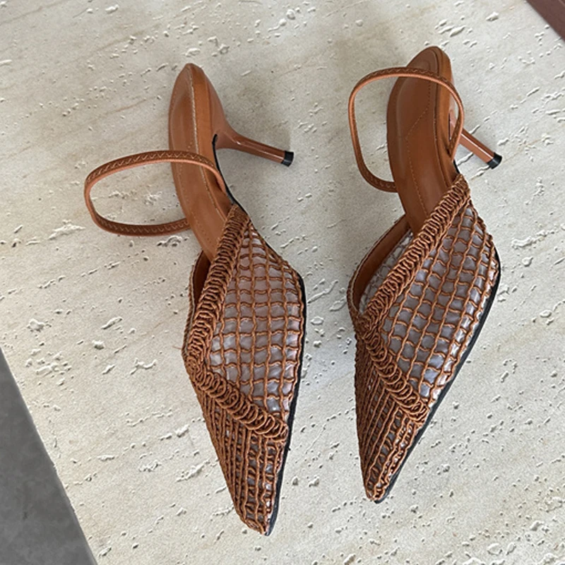 

Liyke Ins Стиль Модные женские туфли-лодочки с плетеной сеткой и вырезами Сандалии Летние офисные женские туфли на тонком высоком каблуке для вечеринки и выпускного вечера