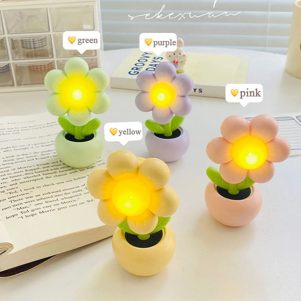 Luz LED nocturna de flores, Mini lámpara bonita de conejo y pato, adorno de luz de queso y Luna para escritorio, lámpara para dormir junto a la cama para niños, regalos de vacaciones