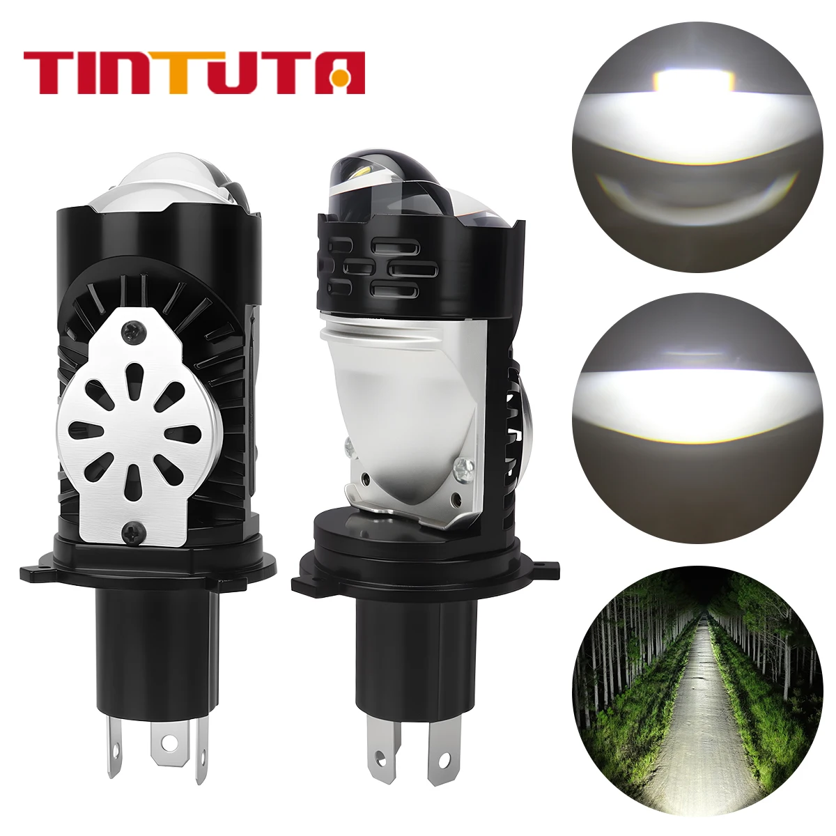 

H4 LED Motorcycle Headlight Bulbs Super Bright Spotlight 12V Hi/Lo Beam Lamp DRL Projector Lens Plug And Play Turbo Fan Lamp