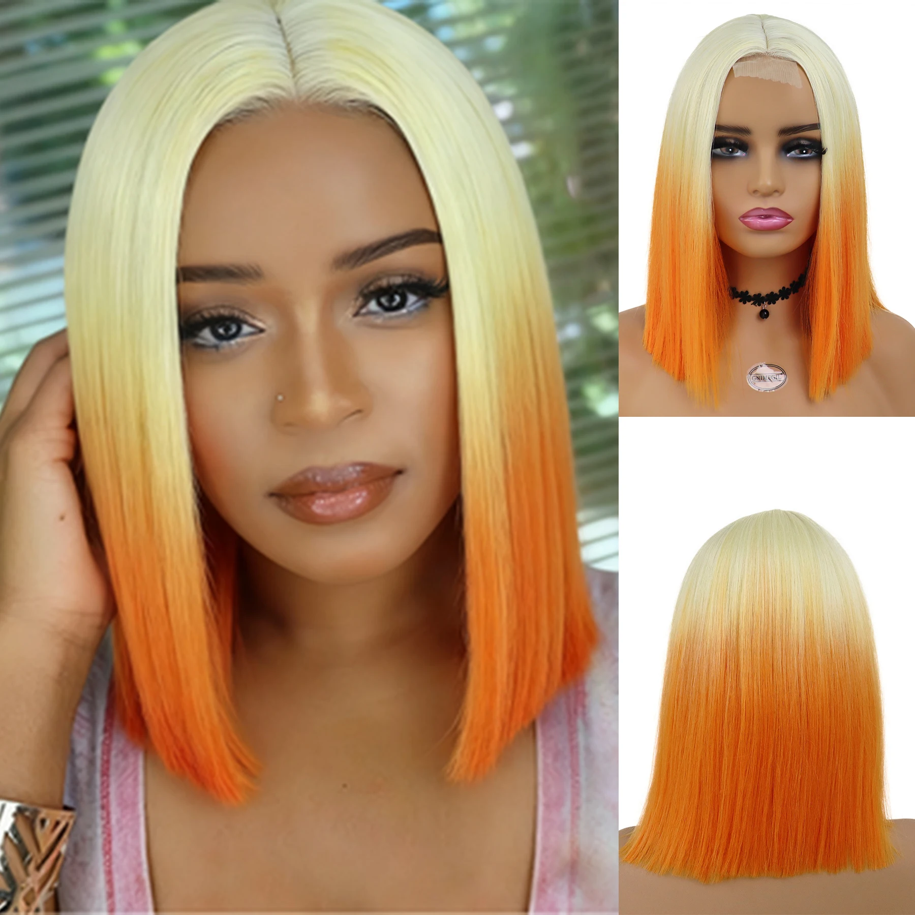 

Синтетические короткие парики Боб от блондинки до оранжевого цвета, парик спереди, средняя часть, цвет омбре, парик для женщин, термостойкий, Drag Queen, косплей