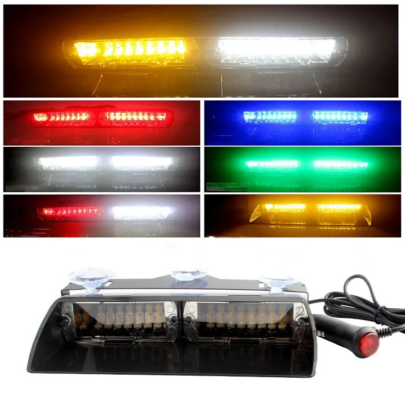 16LED Police Lights Car LED Strobe Light 12V Red/Blue/White Signal Lamps Flash Dash Emergency Flashing Windshield Warning Light