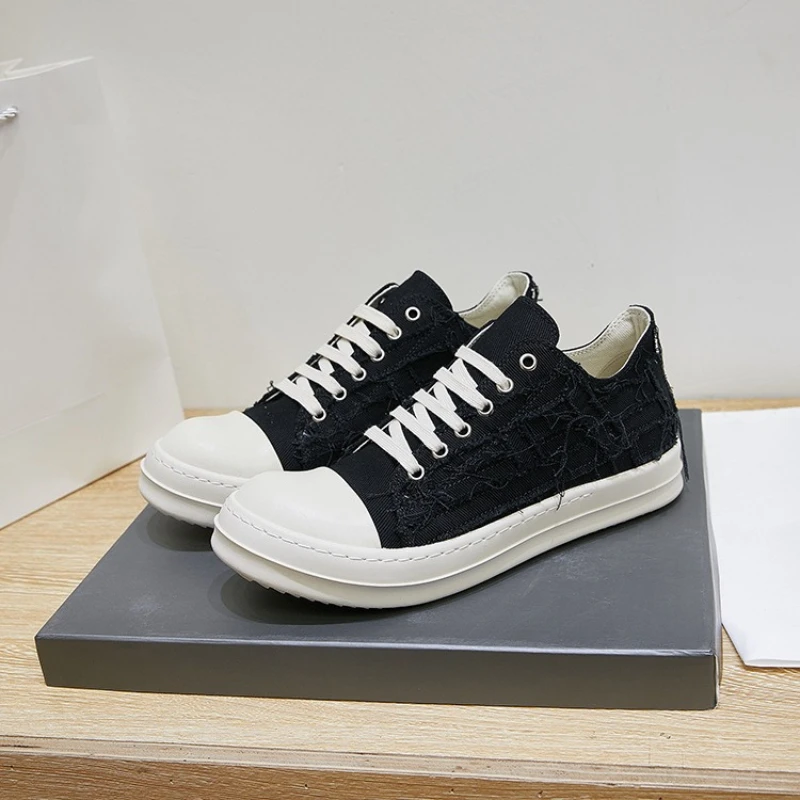 

High Street Canvas Low-top Black Distressed Shoes Men Women Fashion Breathable Comfortable Casual Sneakers