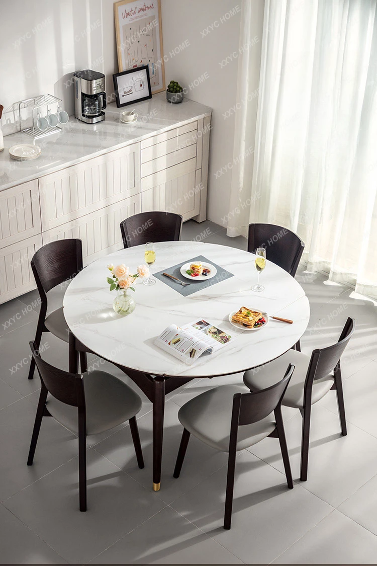 

Solid Wood Dining Table Variable round Table Modern Simple and Light Luxury Dining Tables and Chairs Household