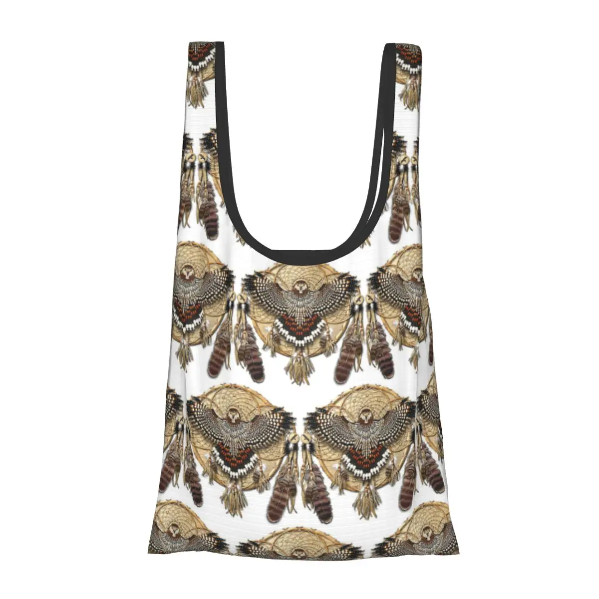 

Red-Tail Hawk Dreamcatcher Mandala Portable Tote Shopping Bags Foldable Shopper Bag Grocery Handbag Shoulder Bag