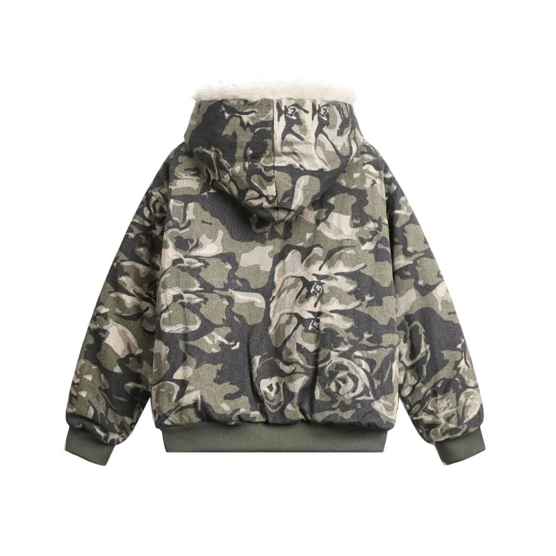 HKSH 2025 خريف شتاء جديد رجل المد الشرير شارع العليا التمويه الفراء طوق سترة شيك Ins مبطن معاطف دافئة التمويه HK13061