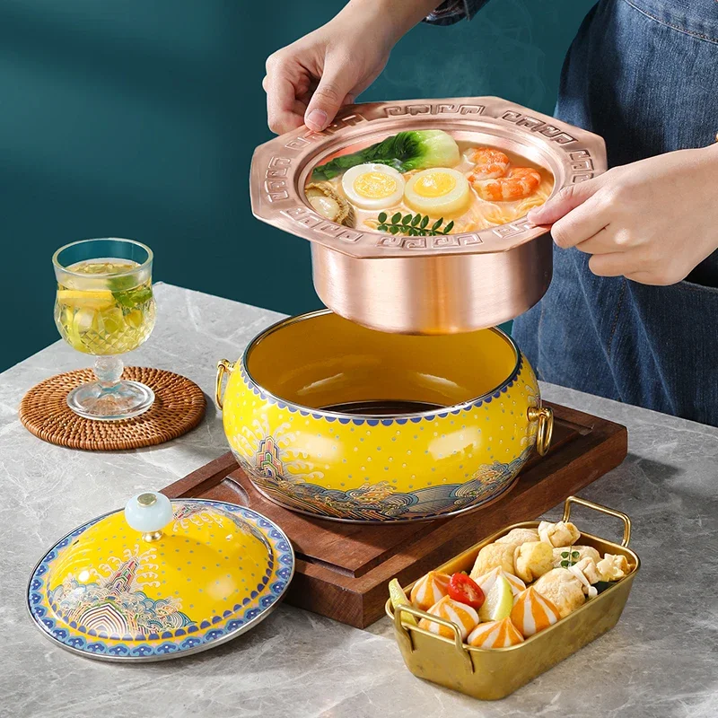 

Enamel retro single electromagnetic small hot pot mutton red meal small copper pot thickened special for household restaurants