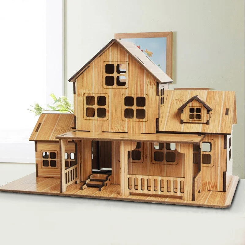 New#3D Wooden Puzzle Jigsaw Architecture DIY House Villa Kids Boys Girls Educational