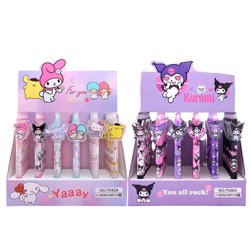 Sanrio 48pcs Gel Pen Students Learn Stationery Cartoon My Melody Kuromi Cute Signature Pen 0.5mm Black Girls Writing Stationery