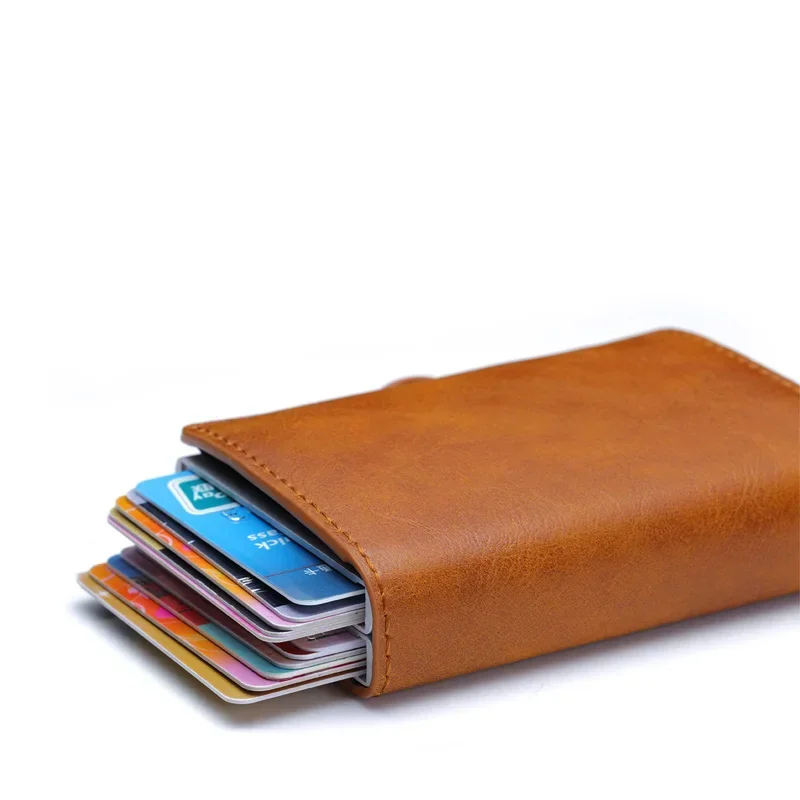 Antitheft Men id Bank Credit Card Holder Double Rfid Blocking Wallet Leather Security Aluminum Box Metal Purse Cardholder Case