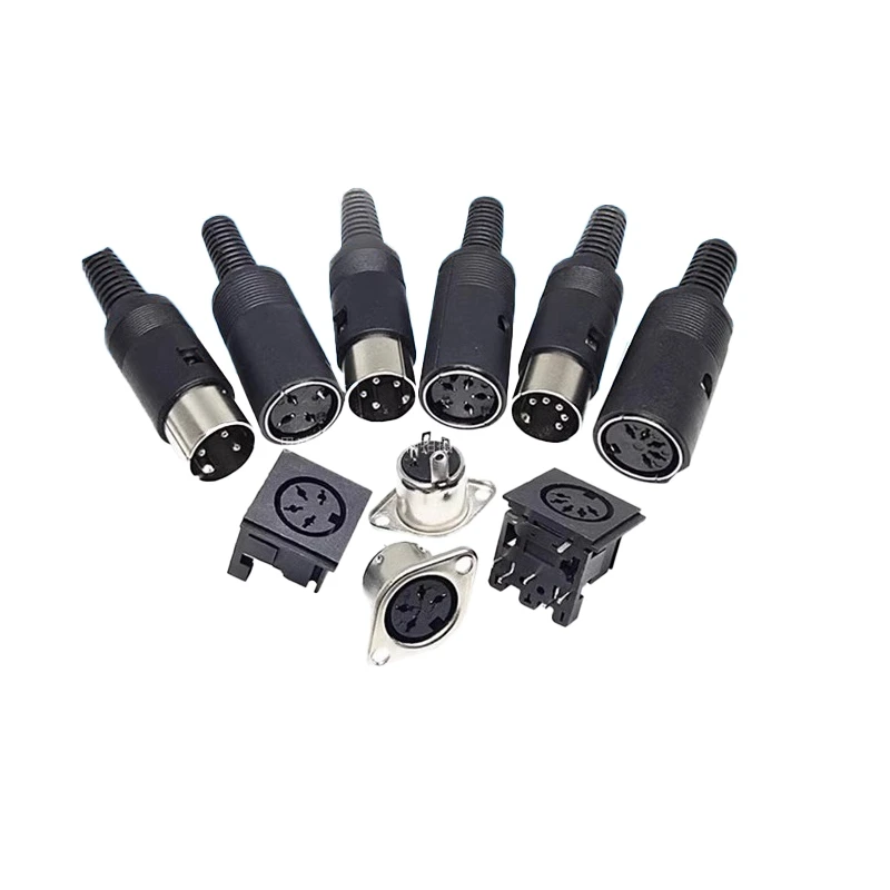 

5PCS Solder Connector DIN 3 4 5 6 7 8 Pin DIN Male Female Plug with Plastic Handle + Female Socket Hulled Panel Mount Chassis