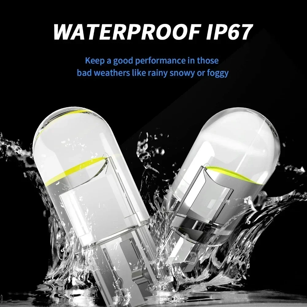 10PCS T10 DC 12V Car LED Light Canbus Glass COB 6000k Reading Dome Lamp Marker Wedge License Plate Light Bulb