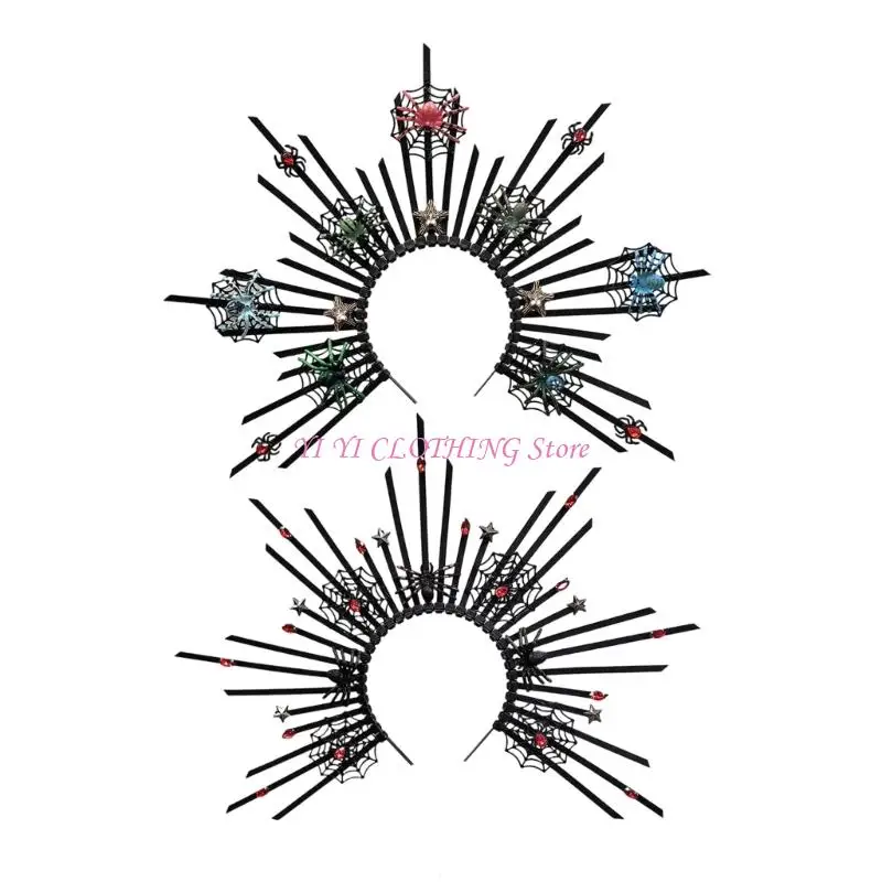 

N5KF Unisex Gothic Punk Spiders Hair Hoop Artistic Hairband for Rock Concerts Livehouse Spiders Spiked Dark Headpiece