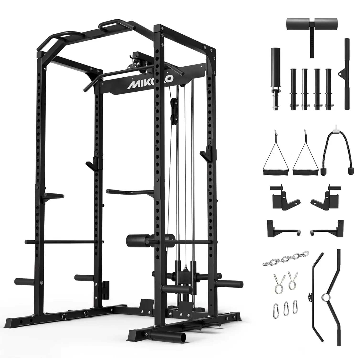 F4 2.0 Power Cage with Dual-Track Smooth Pulley System, 1200LBS Power Rack with Leg Hold-Down for Heavy LAT Pulldowns, Custom