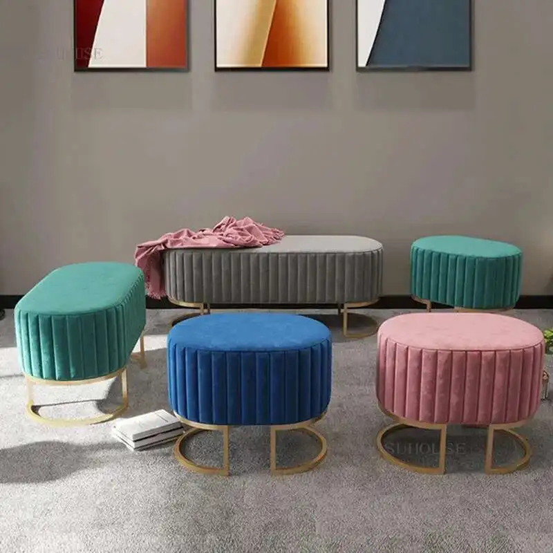 

Pink Nordic Porch Bench Ottomans Minimalist Shoe Portable Stools Cafe Viila Vanity Stool Home Furniture HY50SO Portable Stool