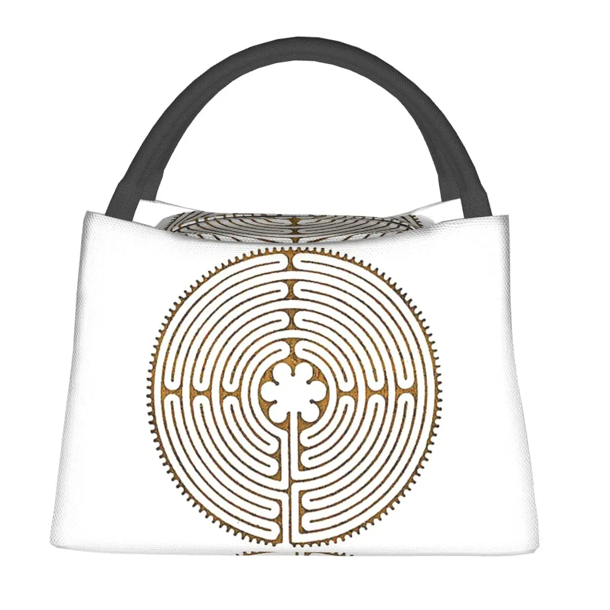 Symbol Chartres Labyrinth Metal Gold Antique Style Insulated Lunch Bag for Women Children Portable Food Boxes Thermal Lunch Box