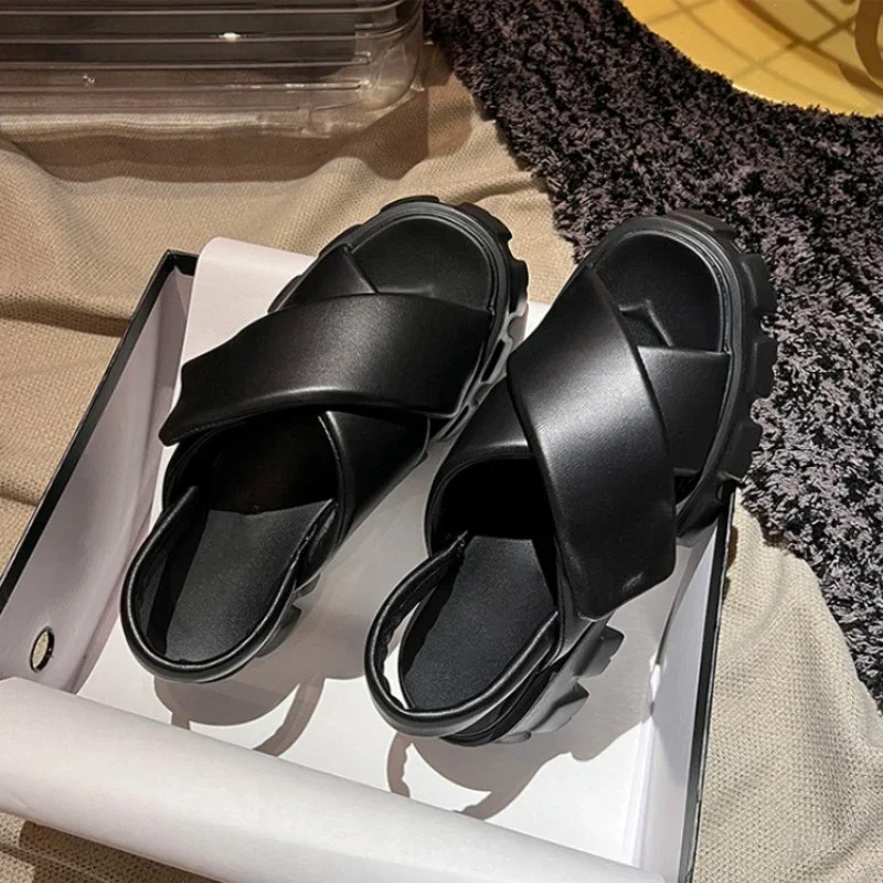 Сандалии женские с открытым носком, Уличная обувь на высоком каблуке, с ремешком сзади, тапочки на толстой подошве, весна-лето 2024