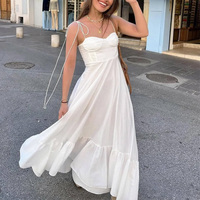 TRAF White Long Dresses 2024 Women Summer Elegant Evening Party Butterfly Midi Dress Ladies Fashion Pleated Slip Dress Vestidos