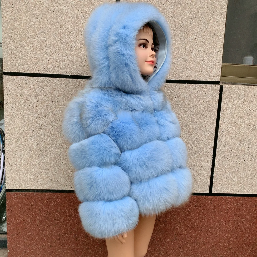 Children's hooded real fur coat girl boy same style children's Kids fox fur coat children's raccoon fur coat hooded