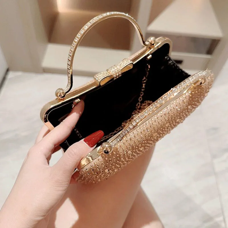 Glitter Sequins Diamond Clutch Handbag Women Top Handle Evening Bag Square Rhinestone Clutch Purse Party Chain Shoulder Bag