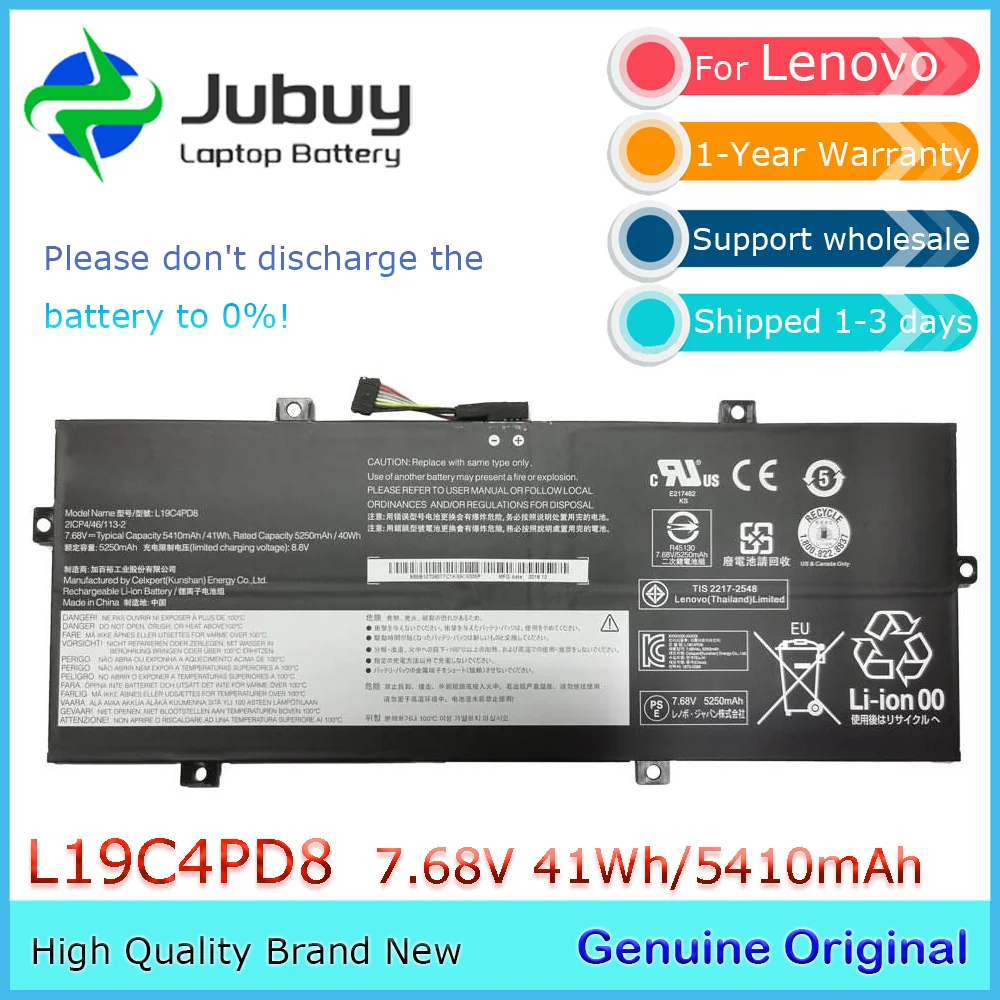 L19C4PD8 7.68V 41Wh Original Laptop Battery for Lenovo Yoga Duet 7-13IML05 SB10X87838 5B10X87839 L19M4PD8