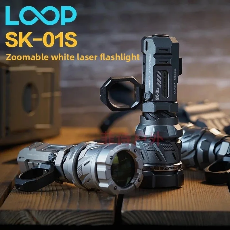 LOOP SK01 Tactical LEP Flashlight Strong Light Long-Range White Laser Zoom Rechargeable Torch with Smooth Spinner Bolt