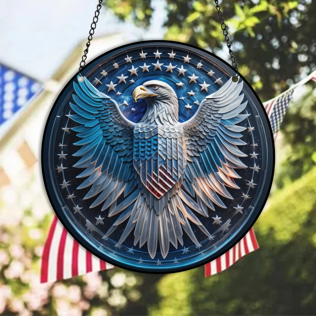 

1PC Independence Day Acrylic Hanging Door Sign Decorative Eagle Wall Pediments Wall Plaque for Home Window Kitchen Porch Decor