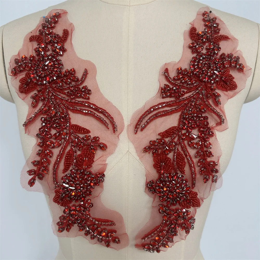 

1 Pair Handmade Beaded Crystal Bodice Applique Patches for Dress Clothes DIY