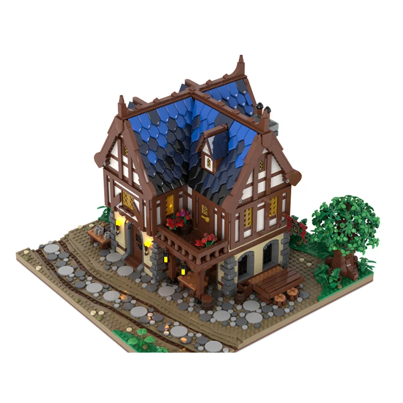 City Street View Moc Building Blocks Modular Medieval Tavern Model Technical Bricks DIY Assembly Castle Toys Holiday Set Gifts