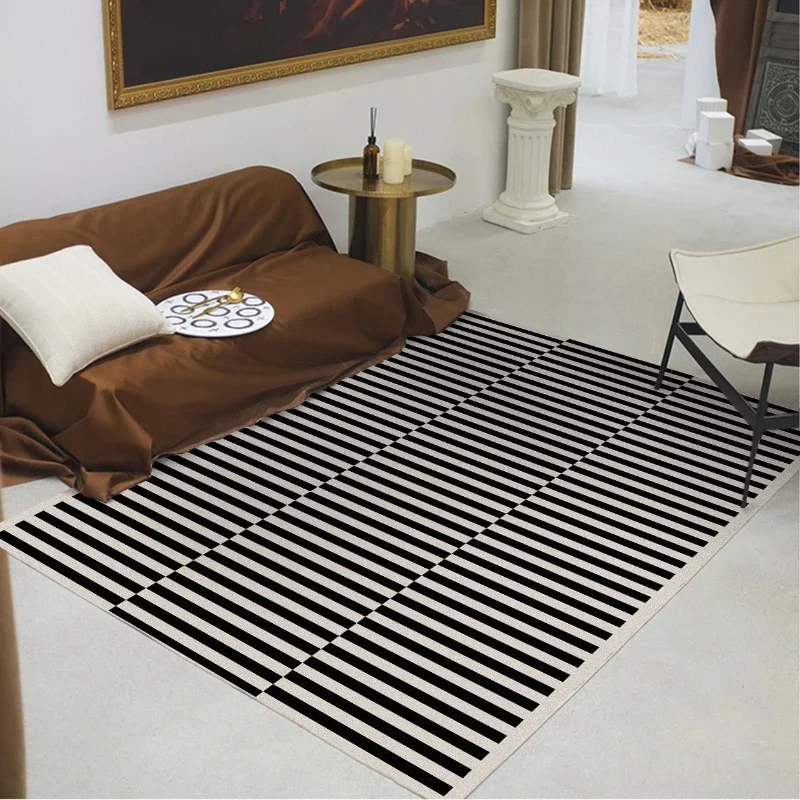 Light Luxury Rugs for Bedroom Black White Plaid Living Room Decoration Carpet Fluffy Soft Study Rug Home Thicken Plush Floor Mat