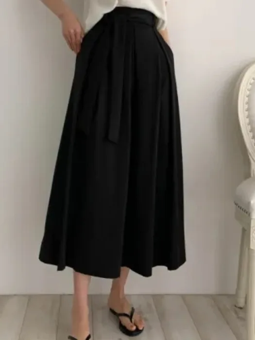 

Chic Retro High Waist Belted Pleated Midi Design Unique f Skirt for Women Versatile Spring New Sle Small ence