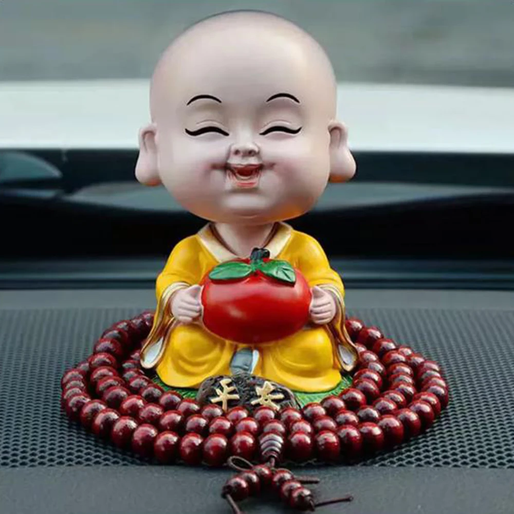 Shaking Head Little Monk Statue, Car Decorations Accessories, Gift Buddha Beads, Little Novice Monk Figurine Car Interior Decor