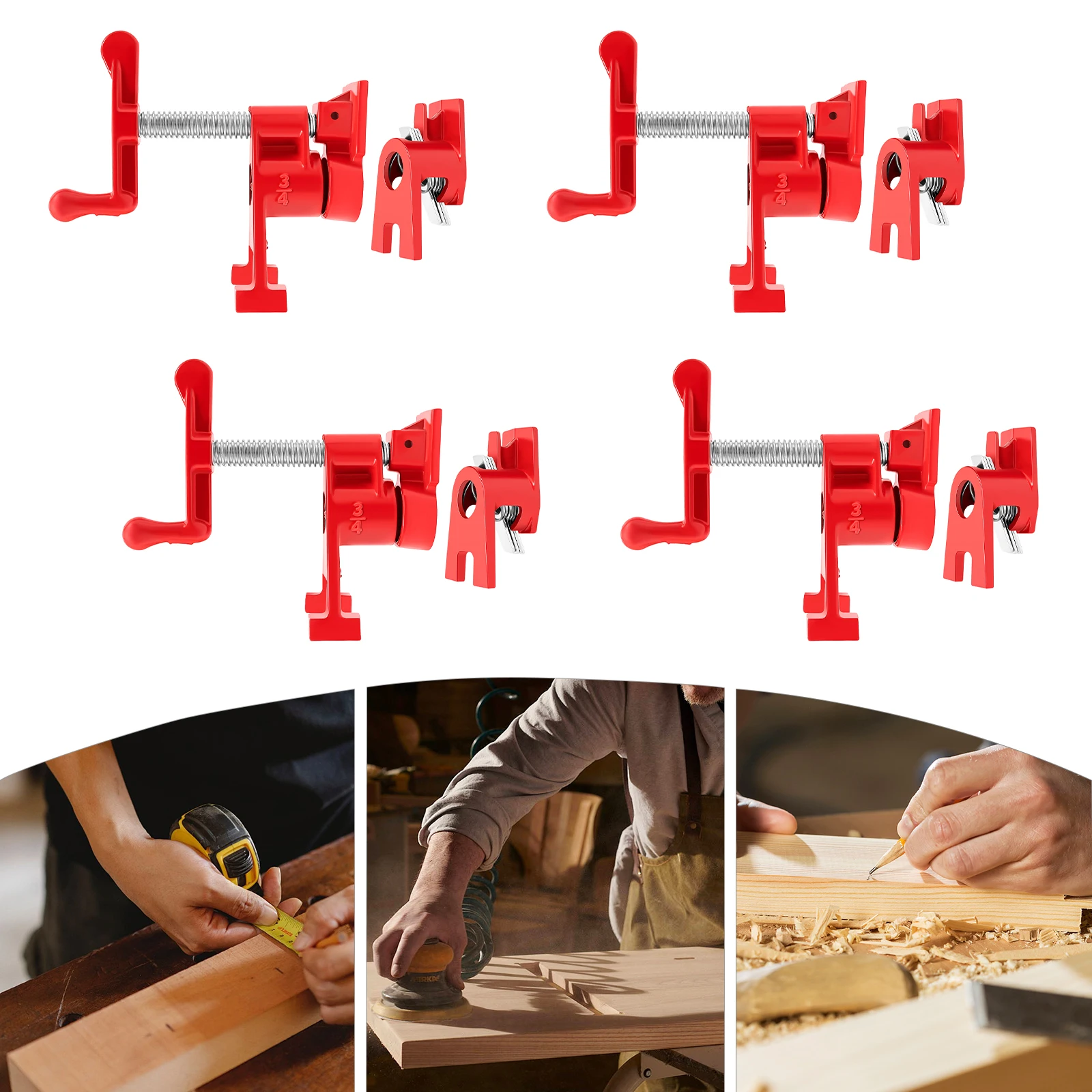 

4-Pack 3/4" Cast Iron Wood Gluing Pipe Clamps,Heavy Duty Woodworking Cast Iron Clamping Tools for Carpentry,Lumber,Repair Shops