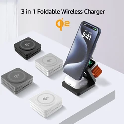 QI2 3 in 1 Magnetic Wireless Chargers For iPhone 16 15 14 13 12 Fast Charging Station For Apple Watch Airpods 3 4 charger stand
