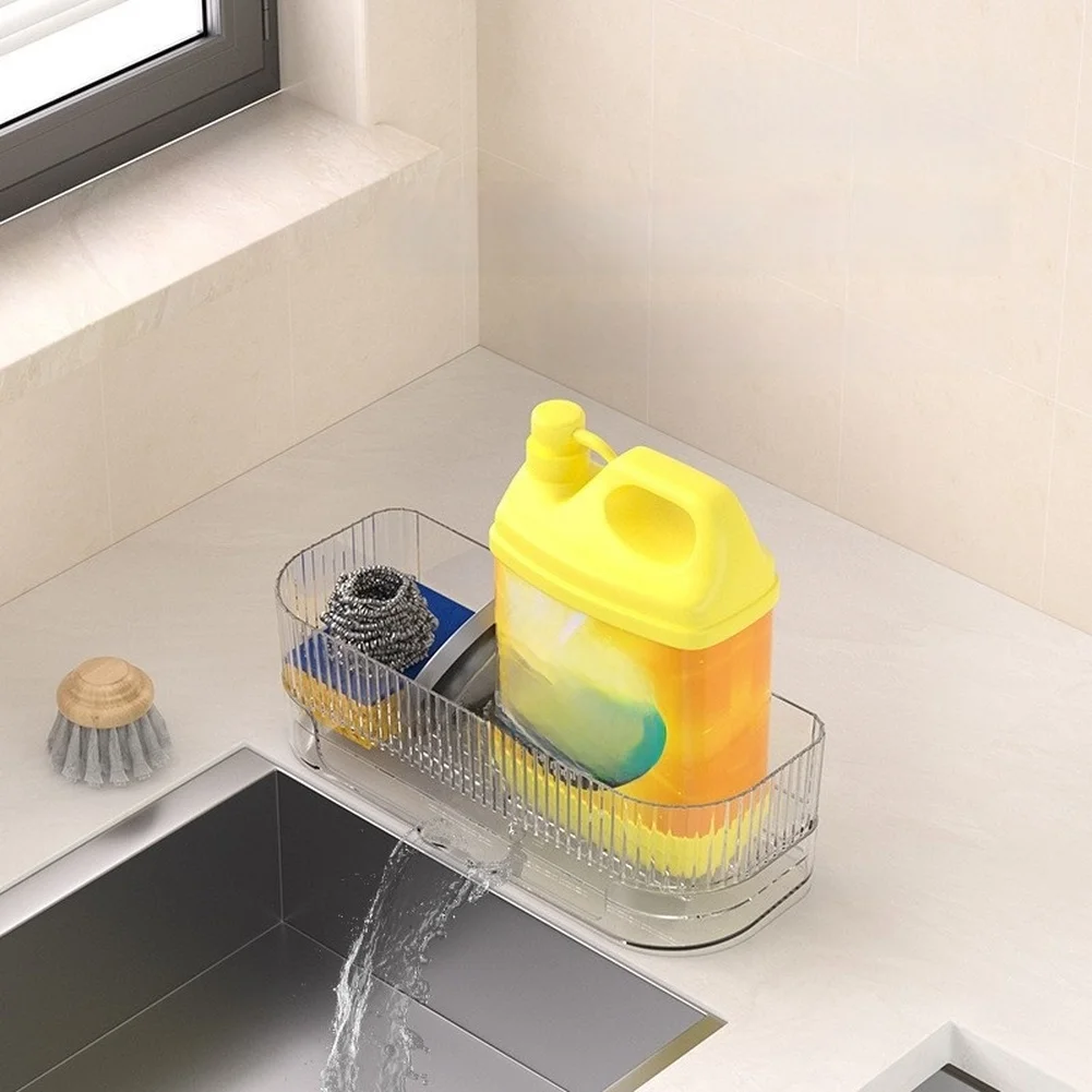 For Kitchen Sink Caddy with Sponge Holder Drying Rack for Counter Edge Mount Holds Dish Soap and Scrub Brushes PET