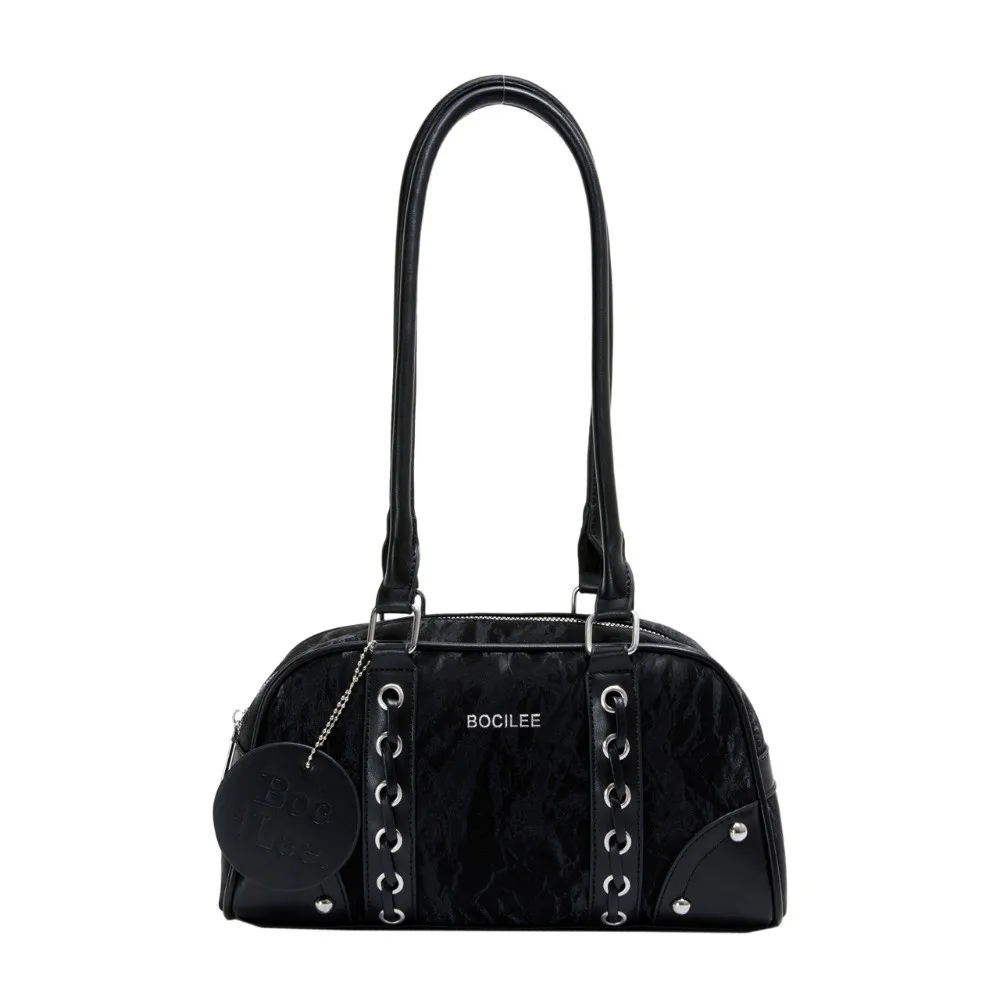 

Casual Underarm Bowling Bag Large Capacity College Style Boston Pillow Bag PU Leather Korean Style Woman Shoulder Bag Student