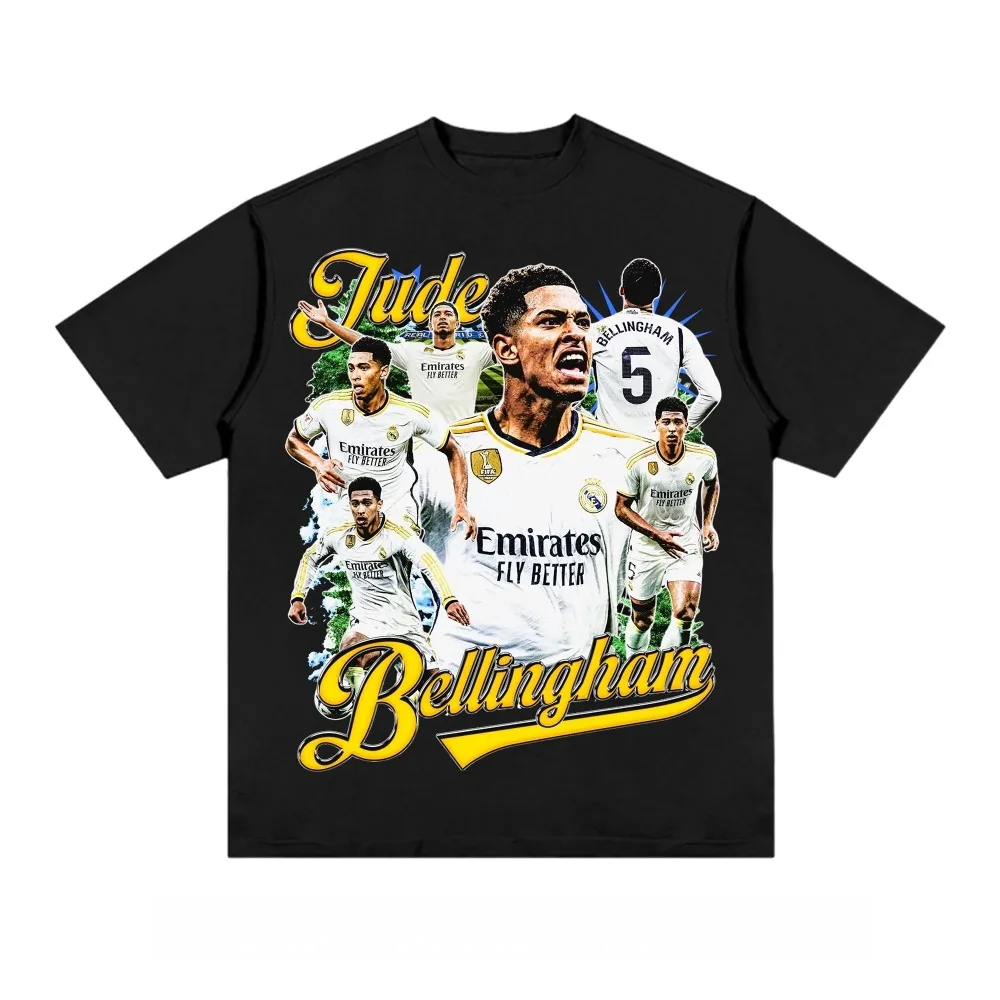 

2025 new model Bellingham Football Portrait Print T-shirt Retro Fashion trend Comfortable Casual 100% cotton round neck short