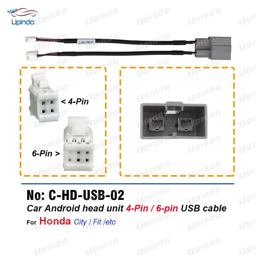 For Honda City Fit Jazz 2002-2016 Android Radio USB Cable Adapter, Dual 4Pin 6Pin Plug & Play Car Stereo Wiring Harness