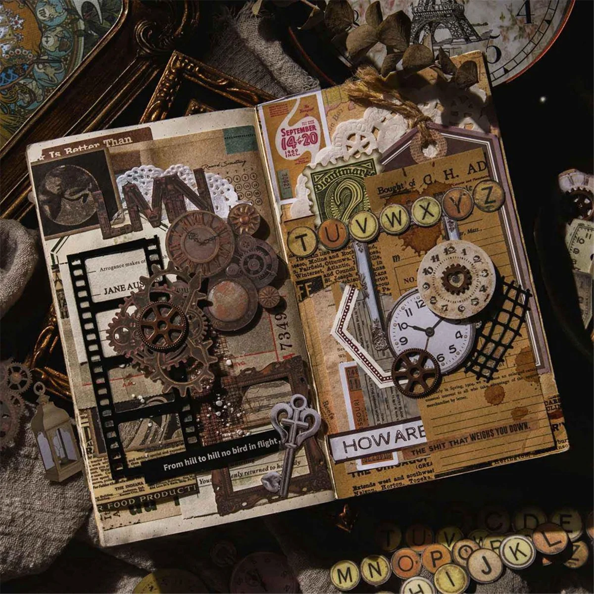 120Pcs Steampunk Junk Journal Supplies, Small Vintage Scrapbook Materials Paper for Journaling Kit