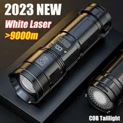 9000mah Powerful Spotlight Long Range LED Flashlight With Power Display COB Tail Light Type-C Charging Lantern Torch for Fishing