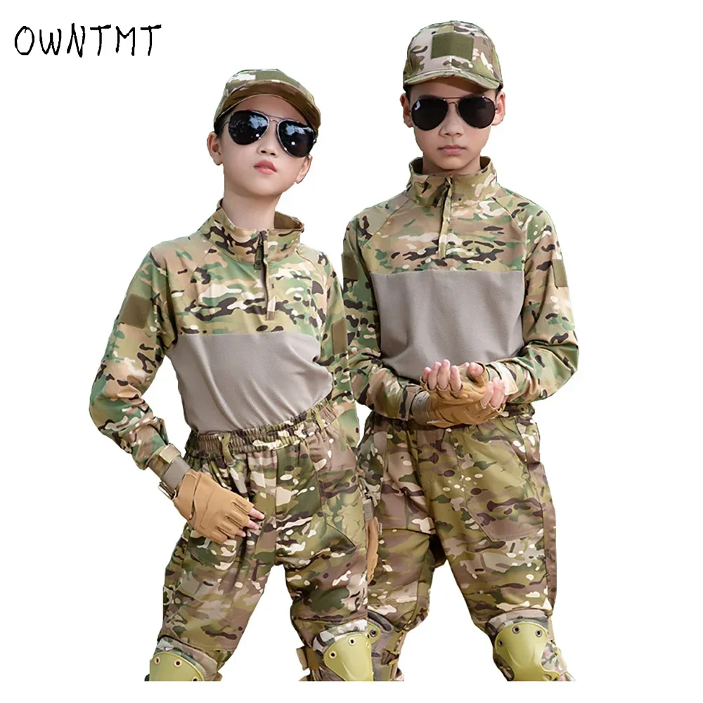 Kids Pants Military Tactical Suits Camo Multicam Suit Tactic Combat Uniform Sweatshirts Boy Trainning Hunting Long Sleeve Sets