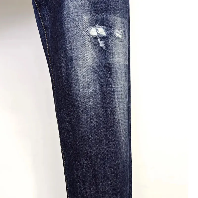 Men's Slim Fit Blue Jeans Pleated Washed Stretch Hip-Hop Brand Y2K Designer Fashion Nostalgic Hipster Casual Trousers