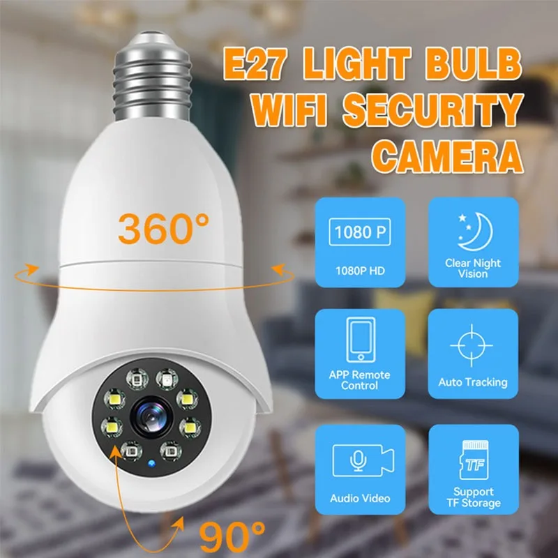 Lightbulb Security Camera Outdoor WiFi Video Surveillance 1080P Camera Home Security Monitor  Full Color Night Visi Camera