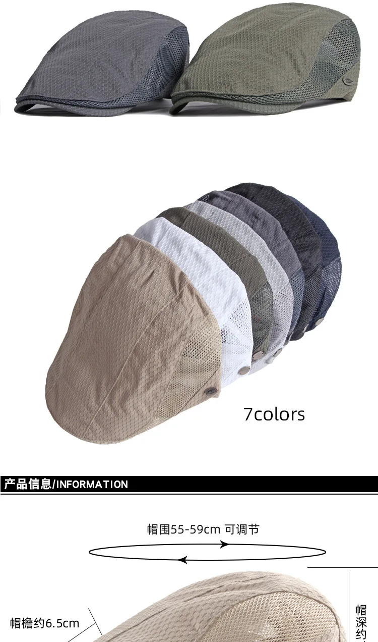 Männer Frauen Atmungsaktive Mesh Sommer Hut Zeitungsjunge Baskenmütze Ivy Cap Cabbie Flache Kappe Einstellbar Vintage Stil – Detail 4